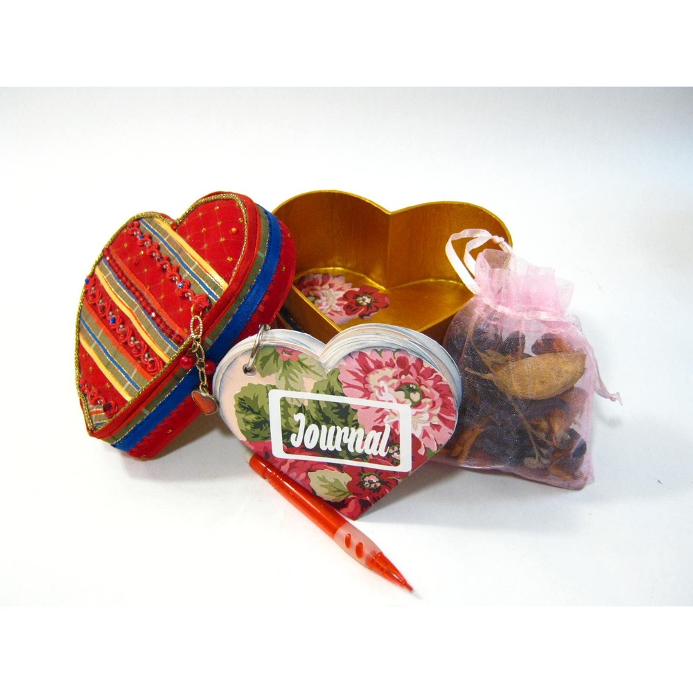 Vintage Fabric Embellished Trinket Jewelry Keepsake Box with Mini Journal Diary